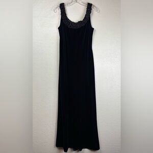 Cachet Stretch Velvet Gown Embellished Rosette‎ Ribbon Neckline 10 Blue 1173